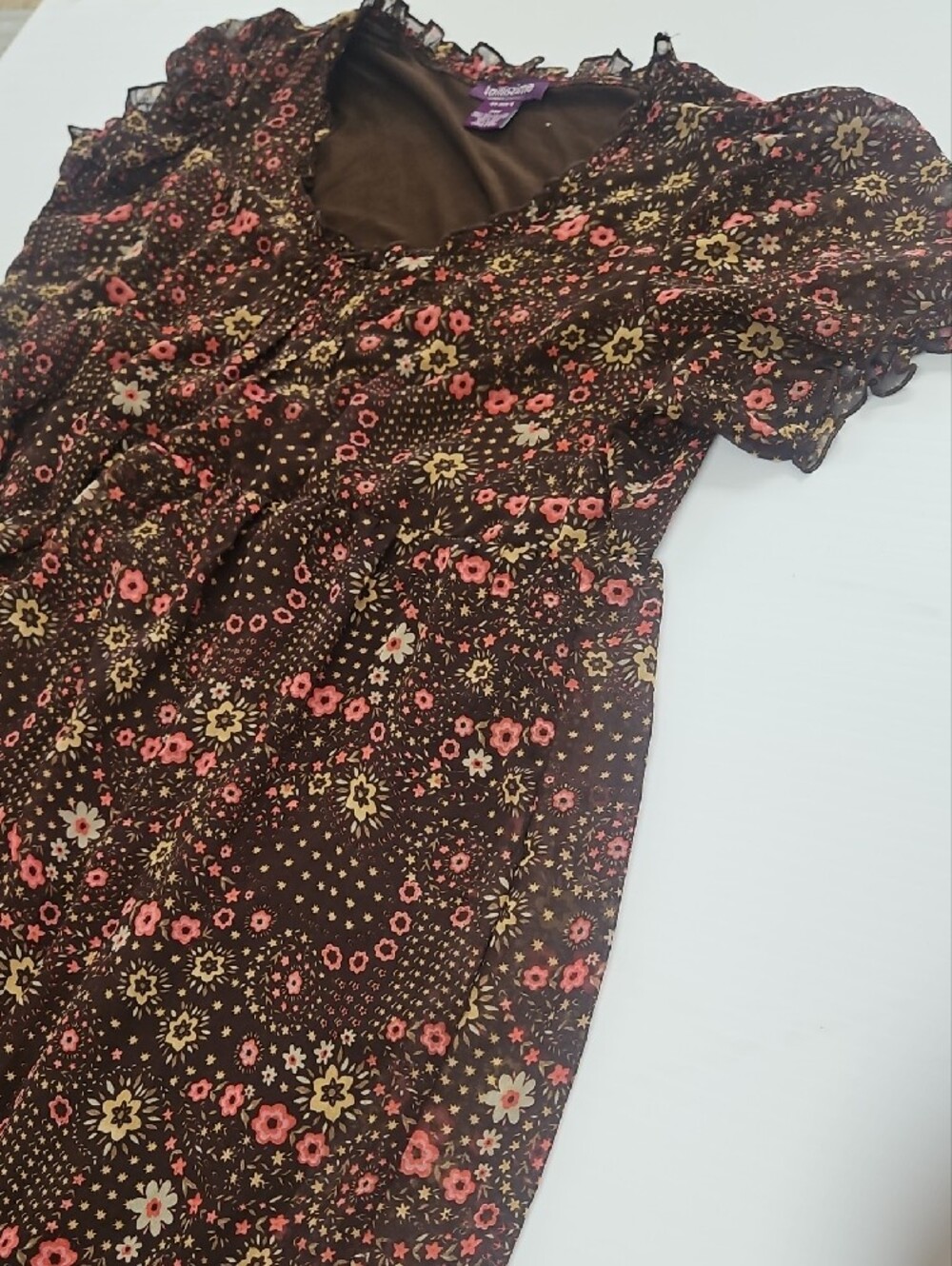 BOHEMIAN Brown Maxi Dress with Pink and Cream Floral Print - Picture 7 of 9